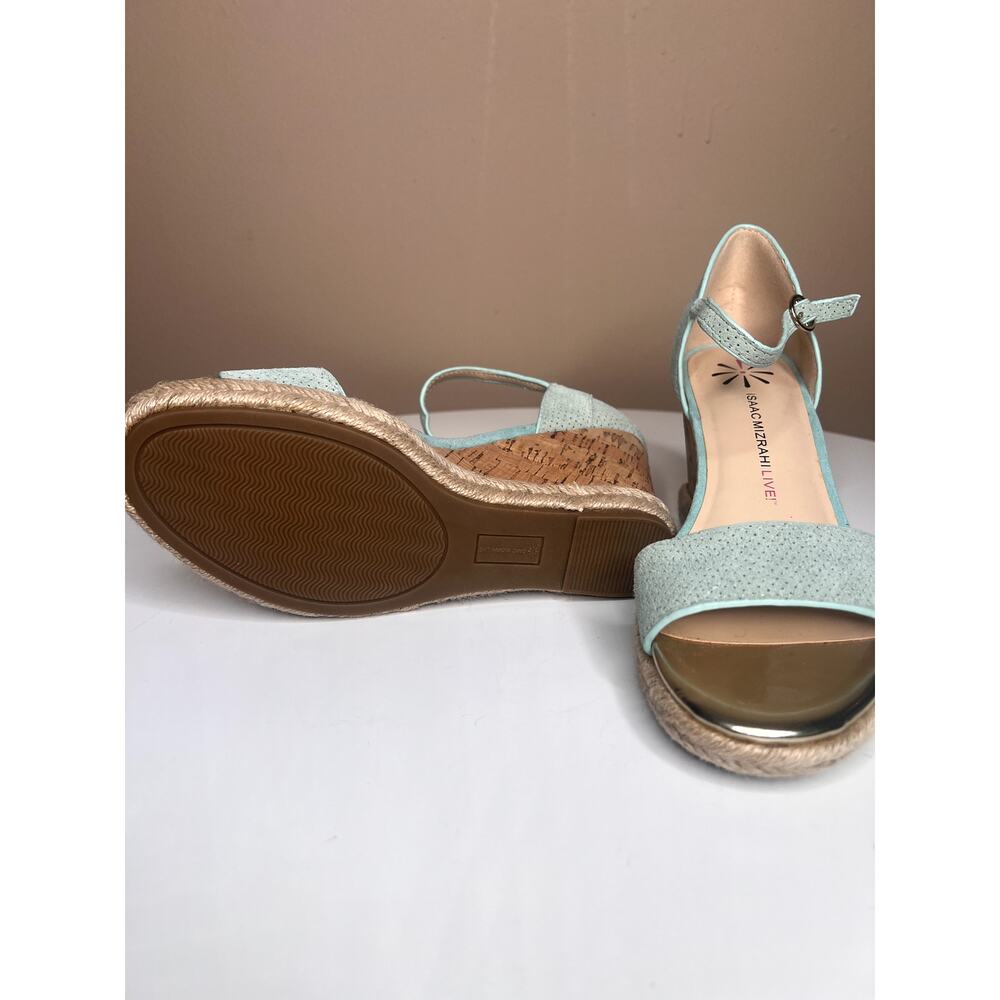 Isaac Mizrahi Live Piper Wedge Sandals Mint Green Suede A277026 8.5 NWOB - Picture 5 of 10